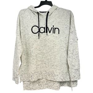 Calvin Klein Womens Heather Gray Velvet Logo High Low Hoodie Top Size XL $59